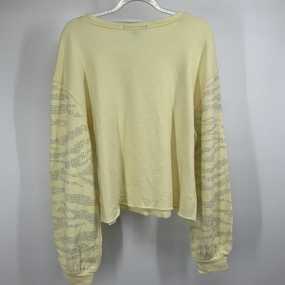 Yellow Sweatshirt Rhinestone Embellished Sleeve L Cozy Glamcore Soft Knit Y2K - Picture 2 of 8